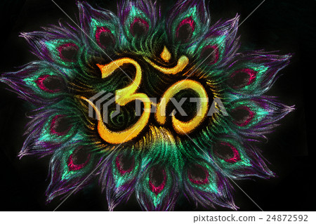 sacred aum sanskrit symbol in circle of peacock sacred aum sanskrit symbol in circle of peacock 24872592