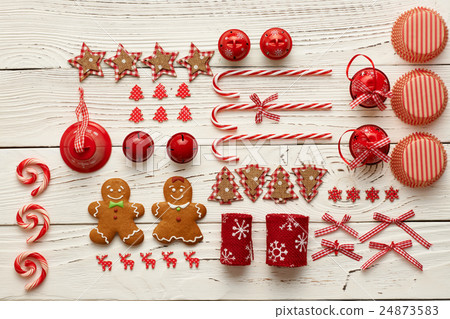 Christmas homemade decoration flat lay Christmas homemade decoration flat lay 24873583