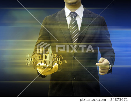 businessman holding smartphone world technology  24875671