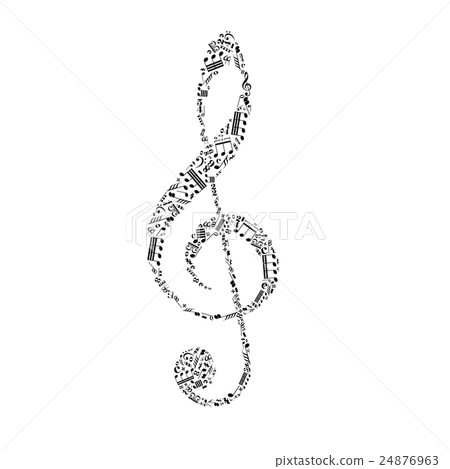 Treble clef sign made up from black music notes on Treble clef sign made up from black music notes on 24876963