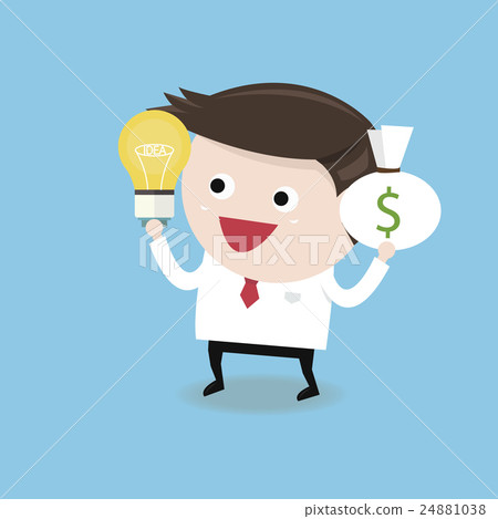 Business man balancing idea and money, flat design 24881038