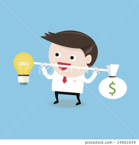 Business man balancing idea and money, flat design 24881039