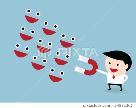 Businessman hold abstract magnet attracting smiles 24881361