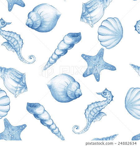 Seashells. Watercolor background. Hand drawn Seashells. Watercolor background. Hand drawn 24882634