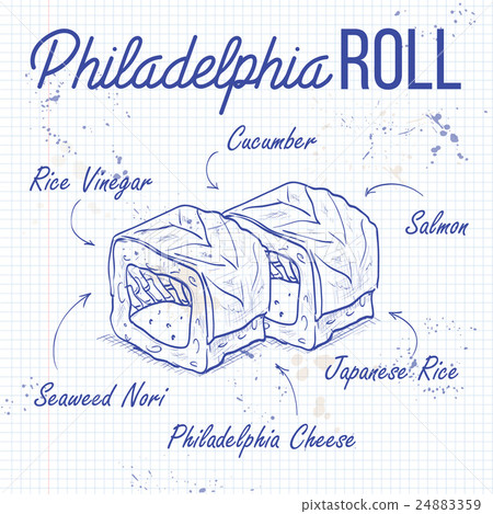 Vector sushi sketch, Philadelphia rolls Vector sushi sketch, Philadelphia rolls 24883359