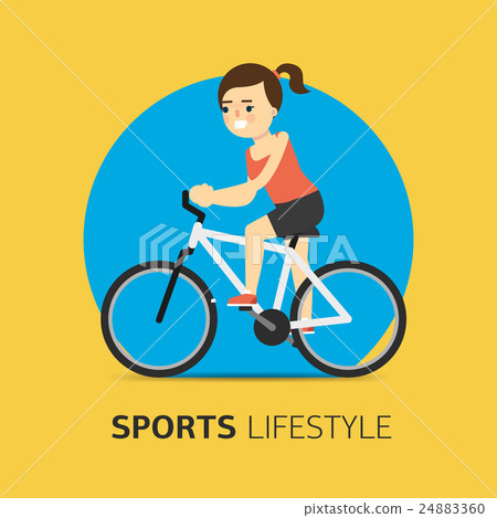 Illustration of girl riding a bicycle, flat raster Illustration of girl riding a bicycle, flat raster 24883360