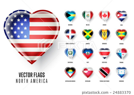 Raster flags icon of the countries North America. 24883370