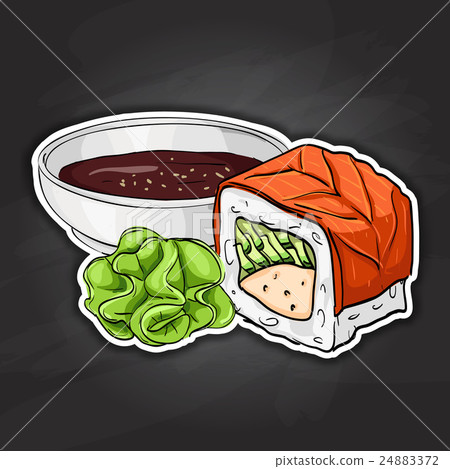 Vector sushi color sticker, Philadelphia roll Vector sushi color sticker, Philadelphia roll 24883372