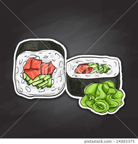 Vector sushi color sticker, UnakuiMaki roll Vector sushi color sticker, UnakuiMaki roll 24883375