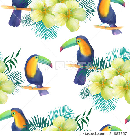 Watercolor seamless pattern with toucans Watercolor seamless pattern with toucans 24885767