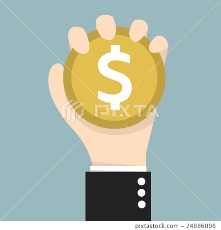 Hand holding a coin, flat design Hand holding a coin, flat design 24886008