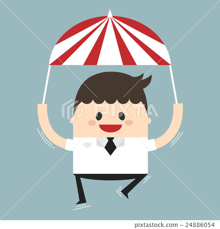 Businessman flyimg with parachute in the sky Businessman flyimg with parachute in the sky 24886054