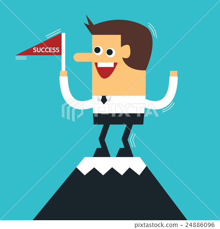 Businessman standing on the top of a high mountain - Stock Illustration ...