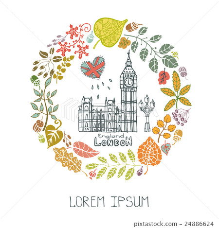 London  landmark.Autumn leaves wreath,Big Ben 24886624