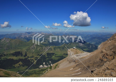 Saanenland valley and Coll du Pillon in summer Saanenland valley and Coll du Pillon in summer 24889103