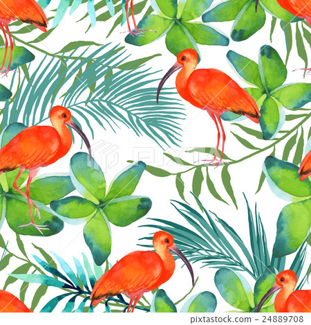 Watercolor seamless pattern with birds. Watercolor seamless pattern with birds. 24889708