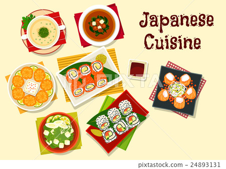 Japanese cuisine sushi and soups for dinner menu 24893131