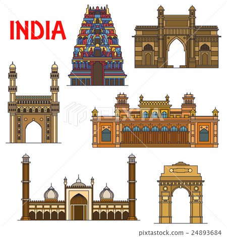 Indian travel landmarks thin line icon Indian travel landmarks thin line icon 24893684