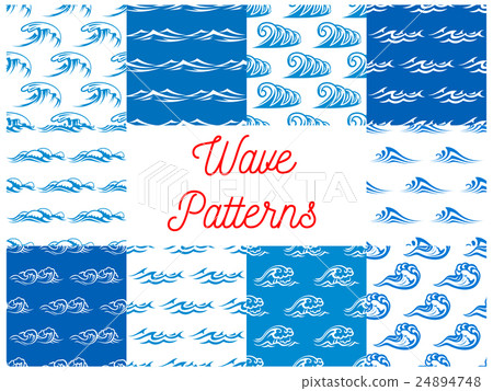Blue and white ocean waves seamless patterns set Blue and white ocean waves seamless patterns set 24894748