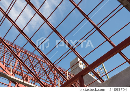 Structural steel beam on roof of building Structural steel beam on roof of building 24895704