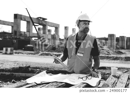 Construction Worker Planning Contractor Checking Concept Construction Worker Planning Contractor Checking Concept 24900177