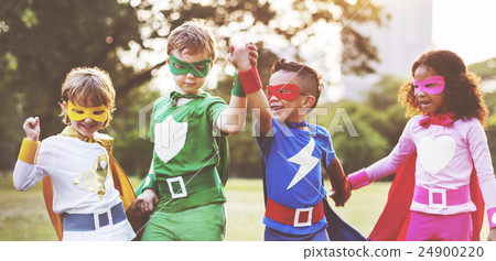 Superheroes Kids Friends Playing Togetherness Fun Concept Superheroes Kids Friends Playing Togetherness Fun Concept 24900220