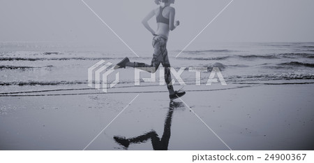 Running Exercise Training Healthy Lifestyle Beach Concept Running Exercise Training Healthy Lifestyle Beach Concept 24900367