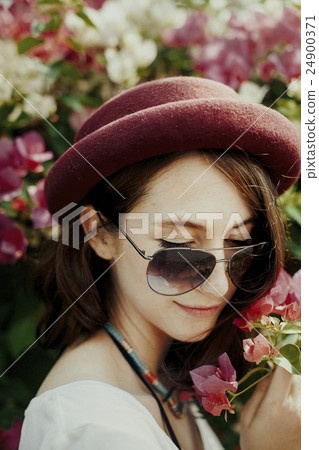 Girl Flower Garden Nature Environmental Relaxation Concept 24900371