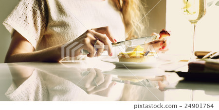 Woman Eating Dessert Chill Relax Concept Woman Eating Dessert Chill Relax Concept 24901764