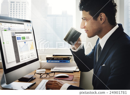 Businessman Drinking Coffee Computer Office Concept 24901781