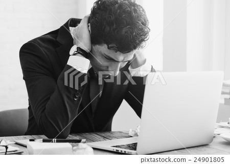 Stressed Businessman Workplace Laptop Concept Stressed Businessman Workplace Laptop Concept 24901805