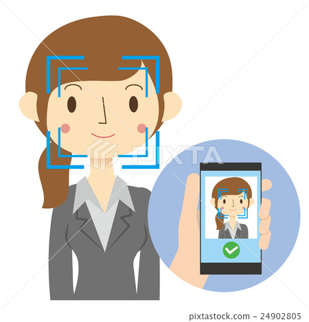 執行智慧型手機臉部辨識核准影像的女性 24902805