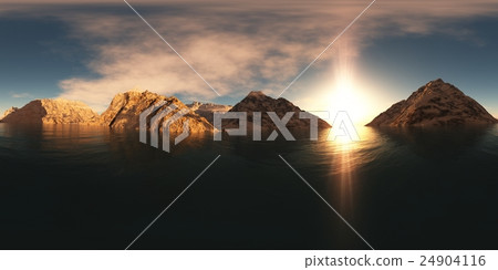 panorama of mountain lake at sunset.  24904116