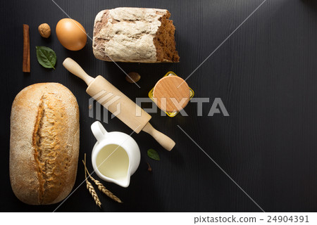 bread and bakery ingredients on wood bread and bakery ingredients on wood 24904391