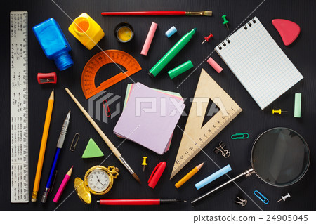 school supplies on black wood school supplies on black wood 24905045
