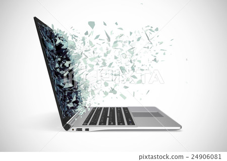 Modern metal laptop with broken screen isolated on 24906081