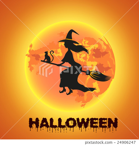 Witch flying over the moon - Stock Illustration [24906247] - PIXTA