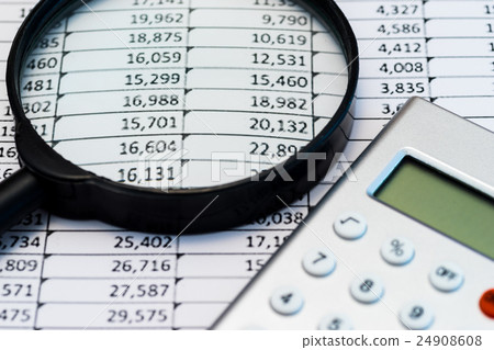 Business image analysis sheet and magnifying glass Business image analysis sheet and magnifying glass 24908608