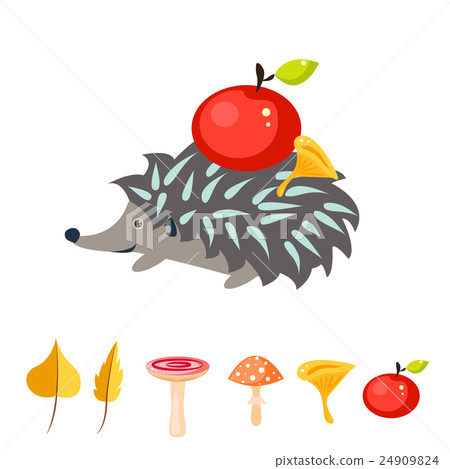 Cartoon hedgehog with apple on his back. Cartoon hedgehog with apple on his back. 24909824