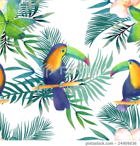 Watercolor seamless pattern with toucans 24909836