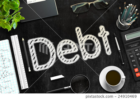 Debt - Text on Black Chalkboard. 3D Rendering. 24910469