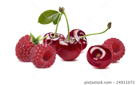 Cherry raspberry horizontal isolated on white  24911072