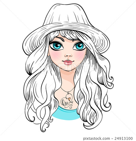 Vector beautiful fashion girl in hat - Stock Illustration [24913100 ...