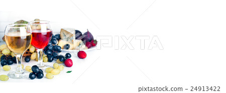 Wine, grape and cheese over white 24913422