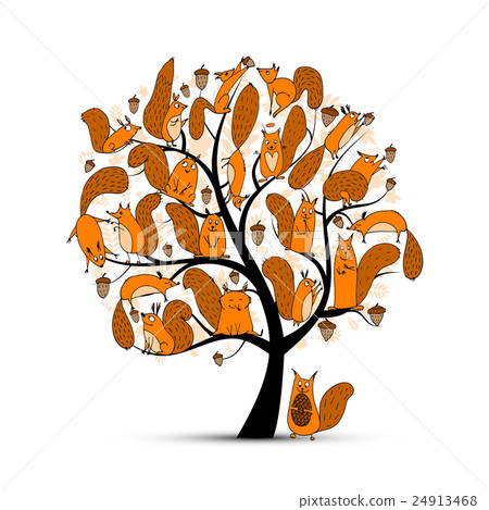 Funny squirrel family, art tree for your design Funny squirrel family, art tree for your design 24913468