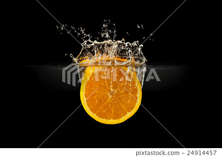 Fresh fruits falling in water with splash on black 24914457
