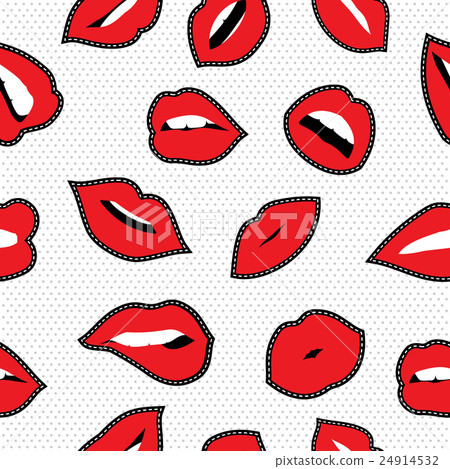 Seamless pattern with lipstick kiss stitch patches 24914532