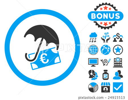 Euro Financial Umbrella Flat Glyph Icon with Bonus 24915513