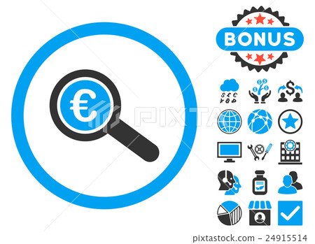 Euro Financial Audit Flat Glyph Icon with Bonus 24915514