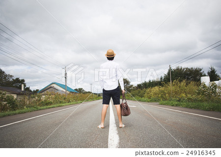 A man walking on a straight road A man walking on a straight road 24916345